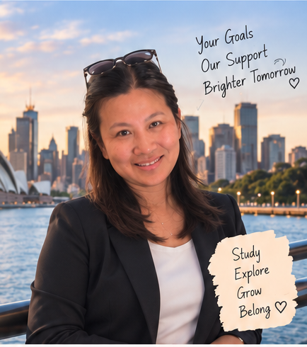Excel Education Centre director with Sydney Harbour in the background